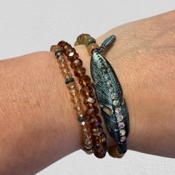 Trio of Bead and Feather Stretch Bracelets - Picture 5 of 5